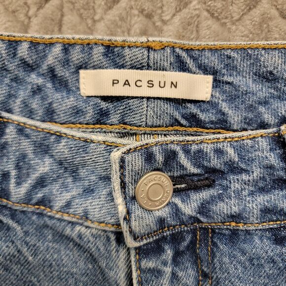 Pacsun Mom Jeans Womens 28 Blue‎ Denim High Rise Custom Flames Pockets Zip Fly - Picture 2 of 12